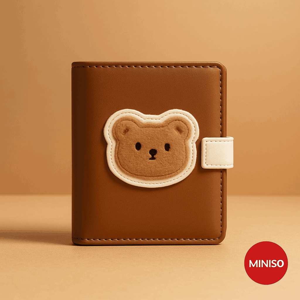 Women's Cute Fuzzy Bear Zip Around Short Bifold Wallet (Brown)