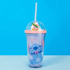 Disney Stitch Dinner Party Collection Donut Double Wall Plastic Bottle With Straw 480ML