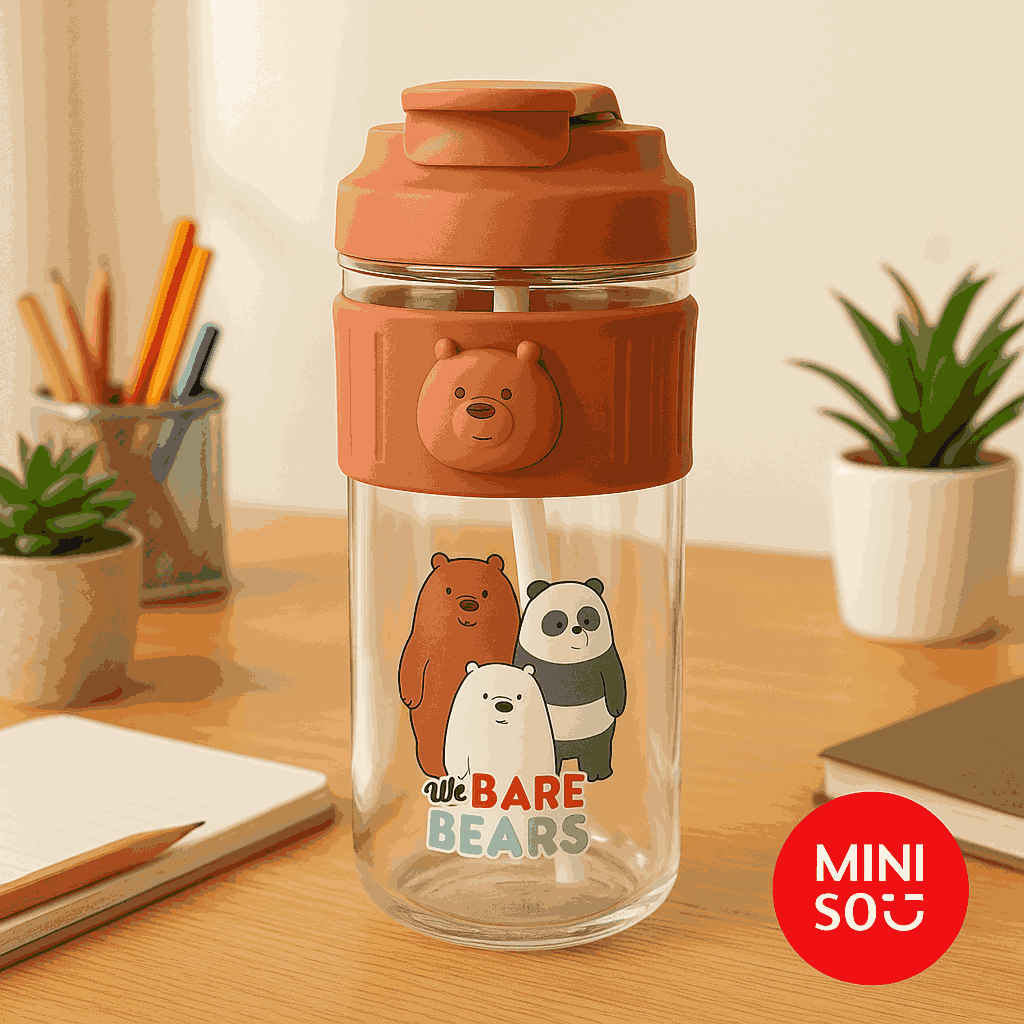 We Bare Bears Collection 4.0 Plastic Water Bottle With Straw And Spout Cap 650ML