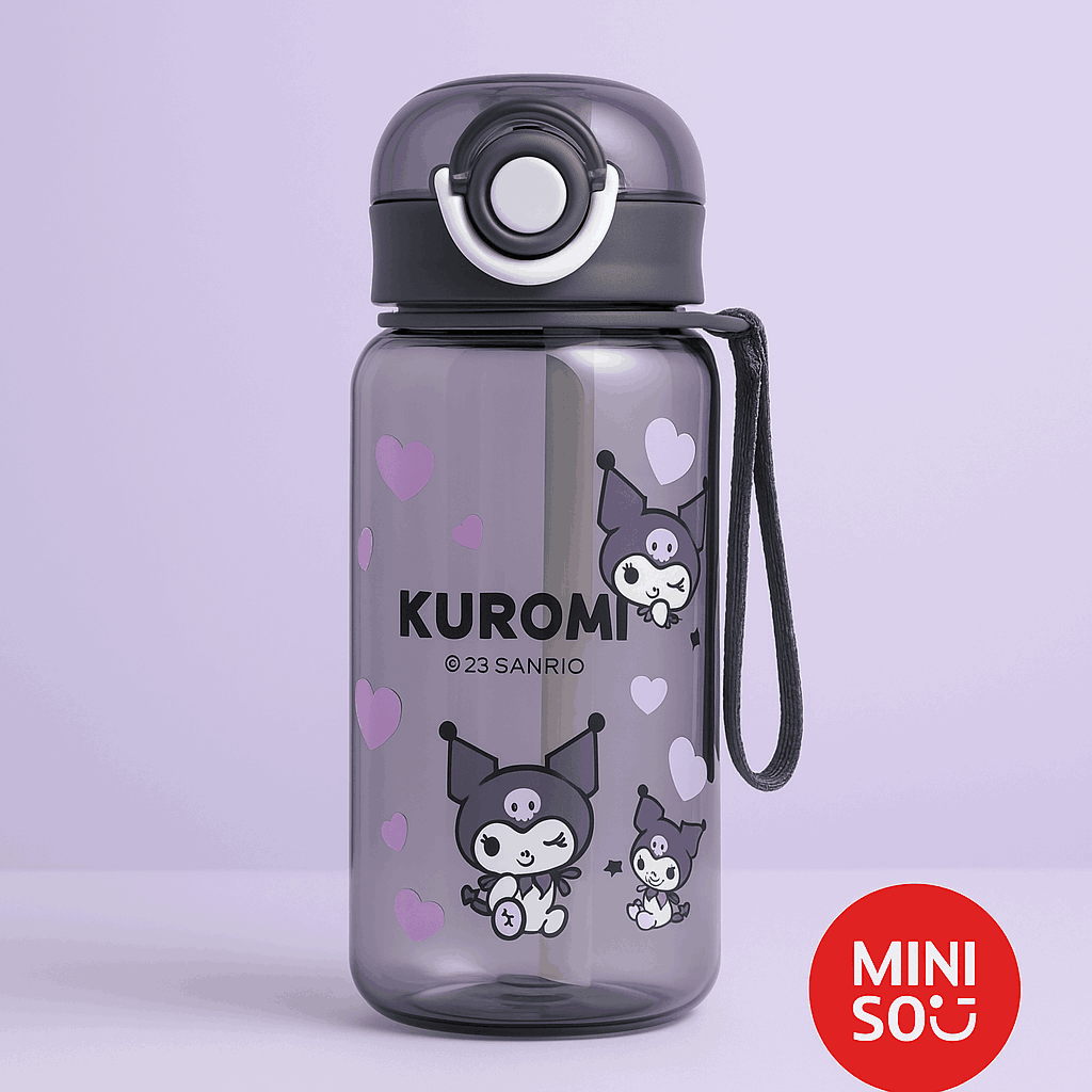 Sanrio Characters Plastic Bottle With Strap (450ML)(Kuromi)