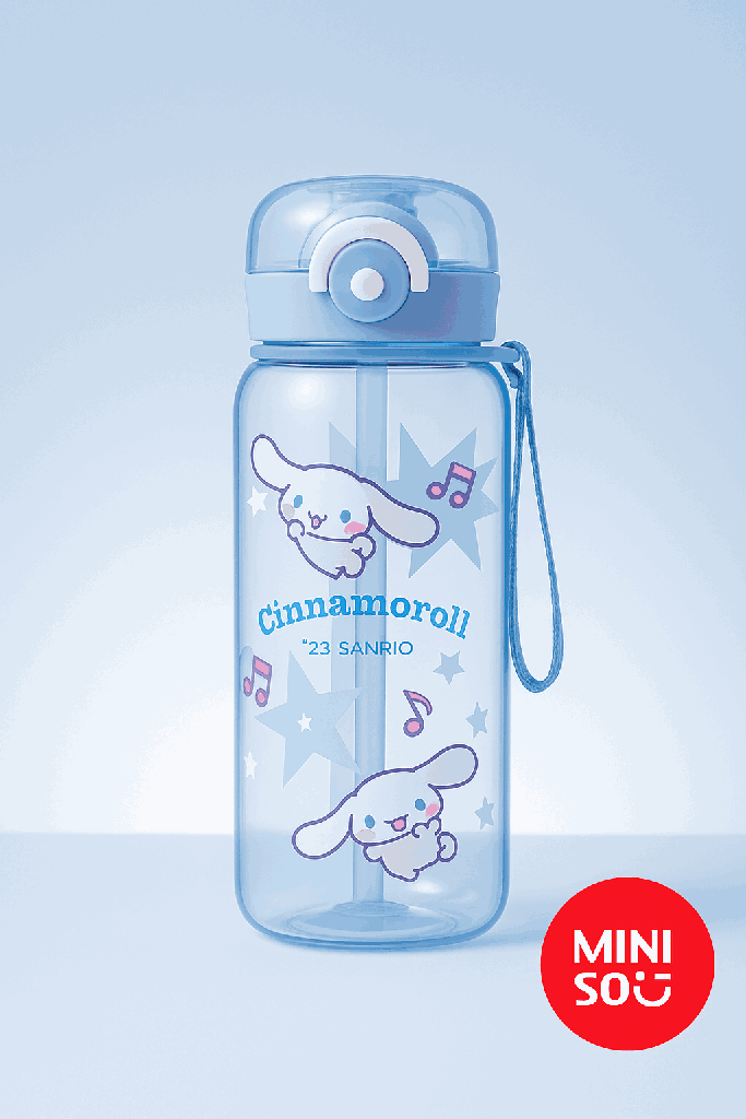 Sanrio Characters Plastic Bottle With Strap (450ML)(Cinnamoroll)