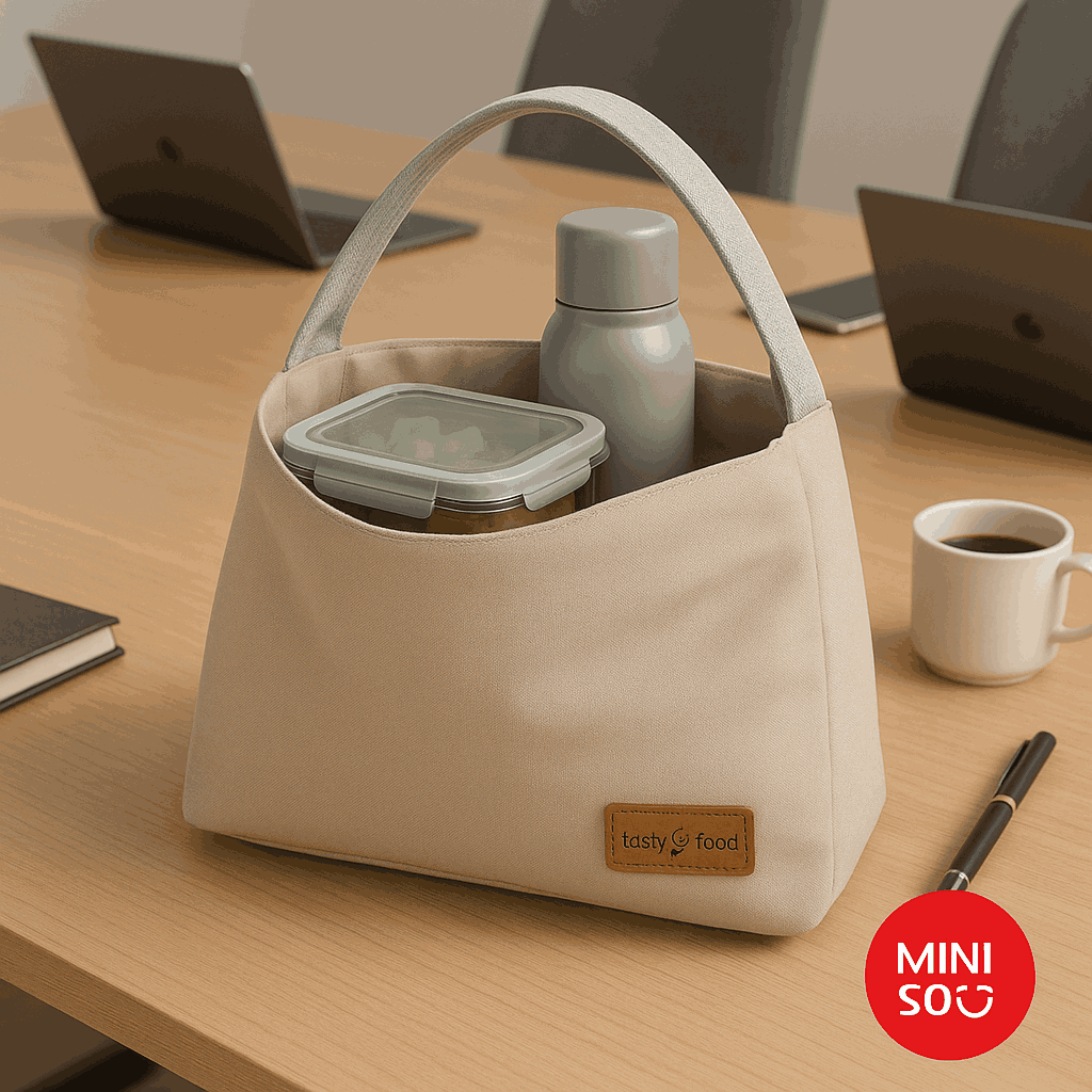 Large Capacity Solid Color Lunch Bag (Grey)