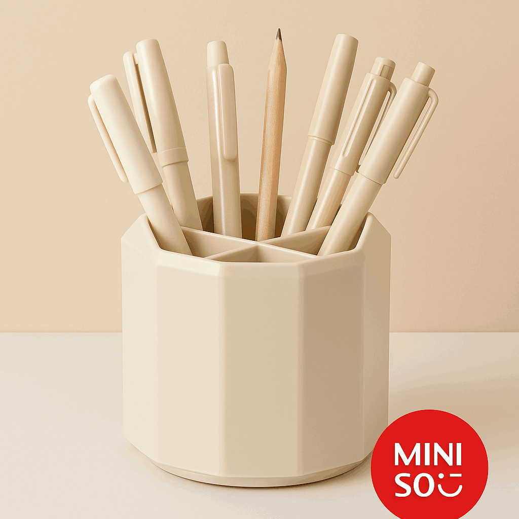 Mori Girl Rotatable 5 Slot Pen Holder (beige) Miniso