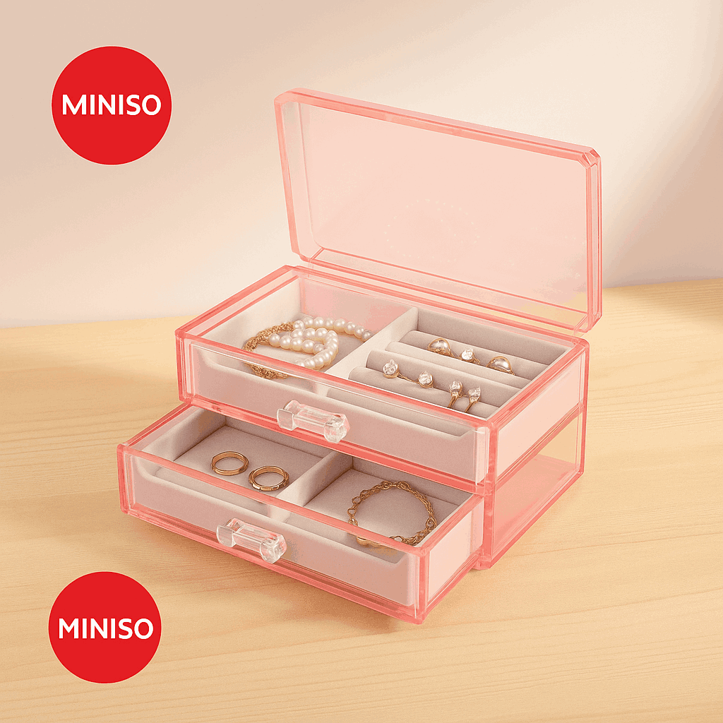 Double Layer Jewellery Storage Box With Drawers (Small) (Pink)