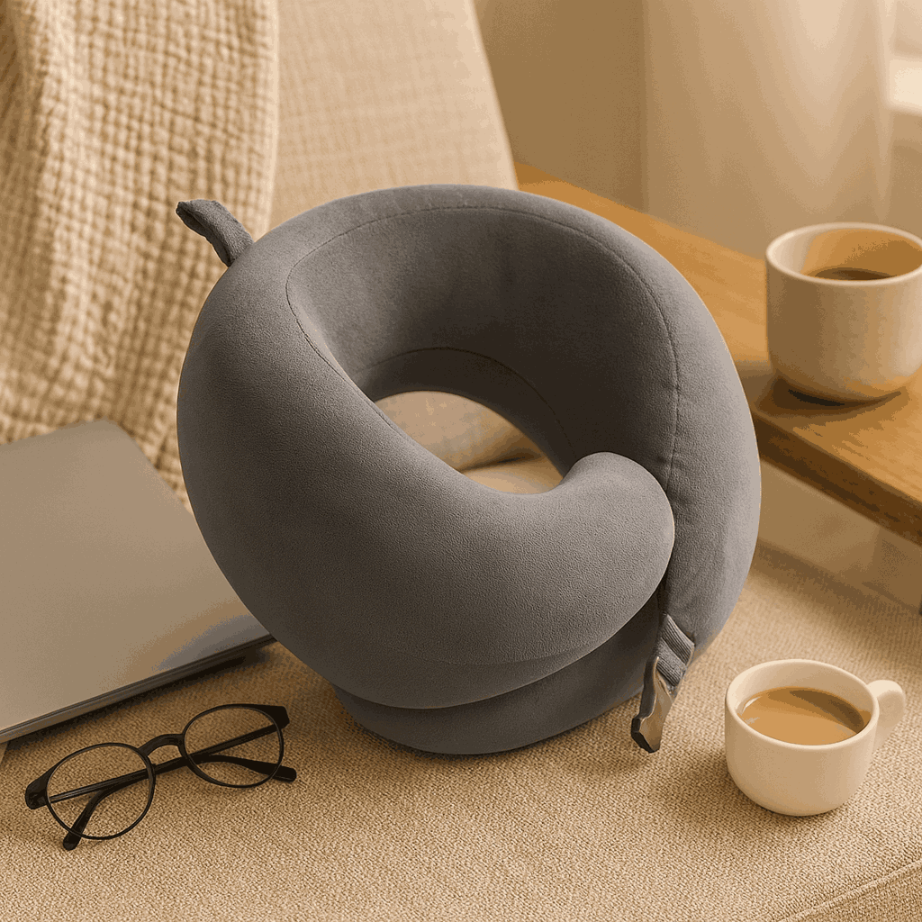 Foldable Number Zero Neck Pillow With Hook (Gray)