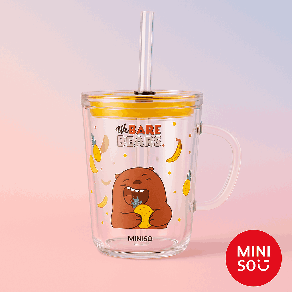 We Bare Bears Collection 5.0 Glass Cup With Straw (400ML)