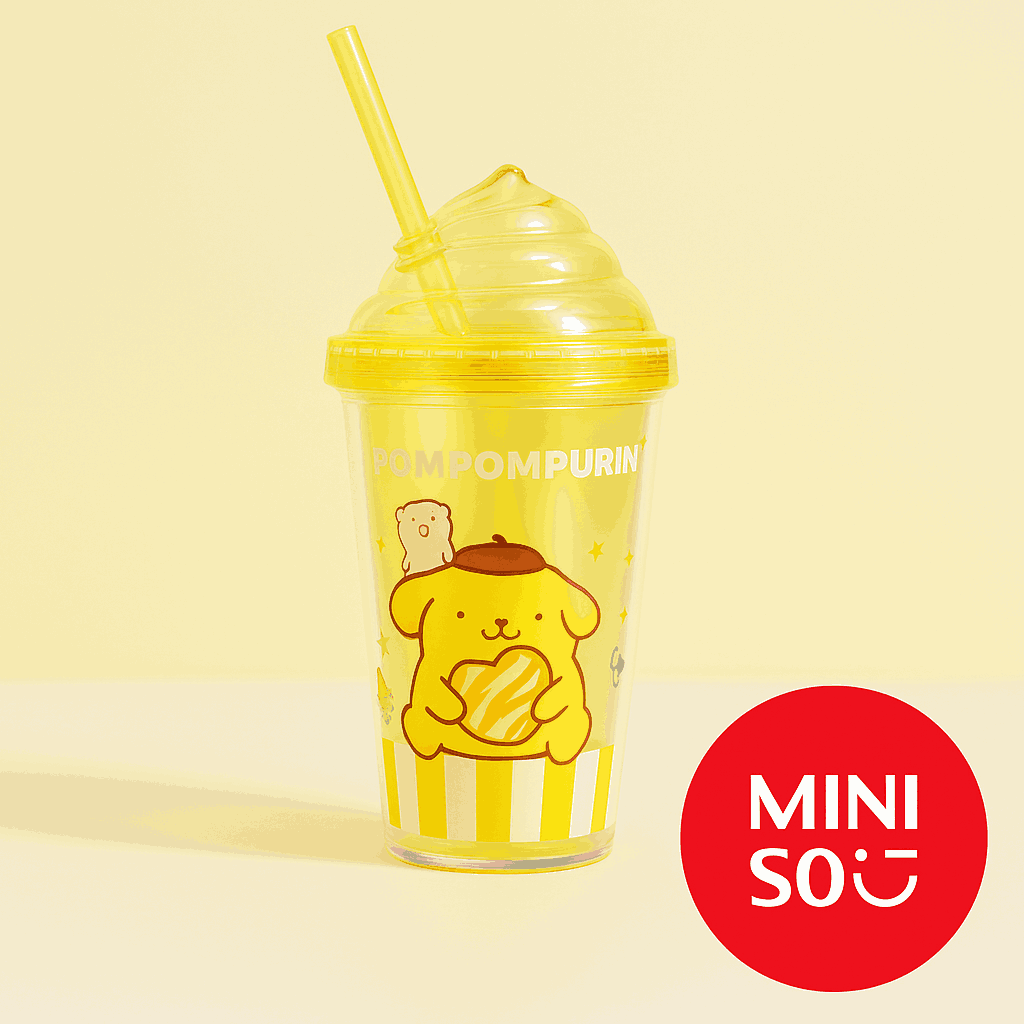 Sanrio Characters Plastic Water Bottle With Straw (320ML) (Yellow)