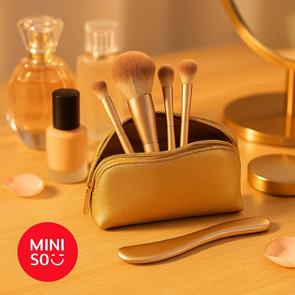 Peach Pink Mini Makeup Brushes Set(4 Pieces) Miniso