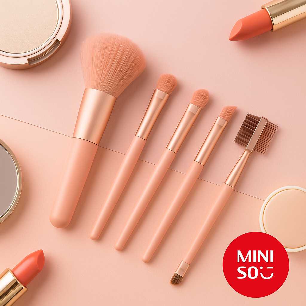 Makeup Brushes Set With Storage Bag (5 Pieces ,Gold) Miniso