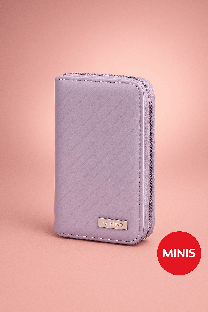 Classic Strip Tri-Fold Zip-Around Women's Wallet (Pink) Miniso