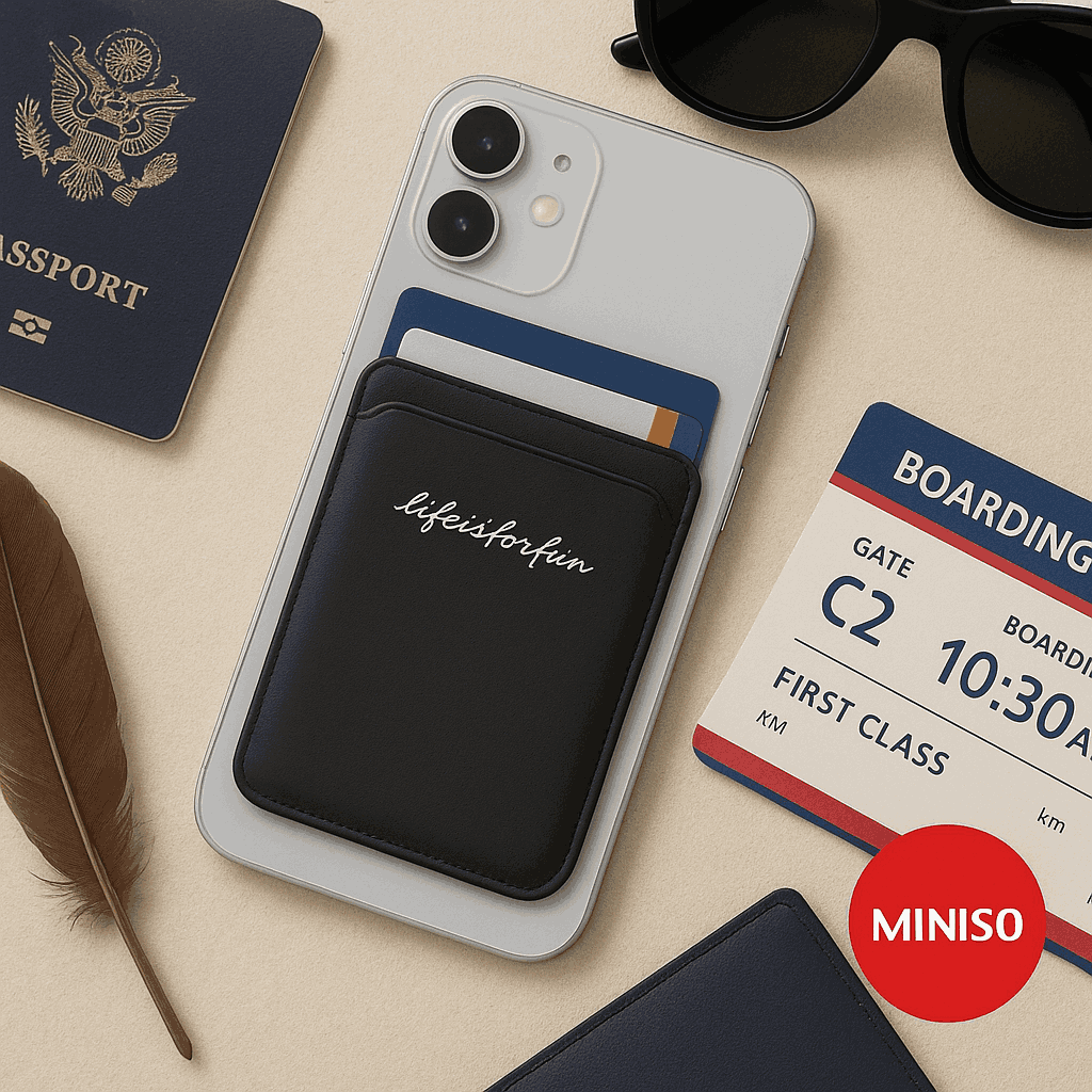 Life Is For Fun Series Magnetic Phone Card Holder(Black)Miniso