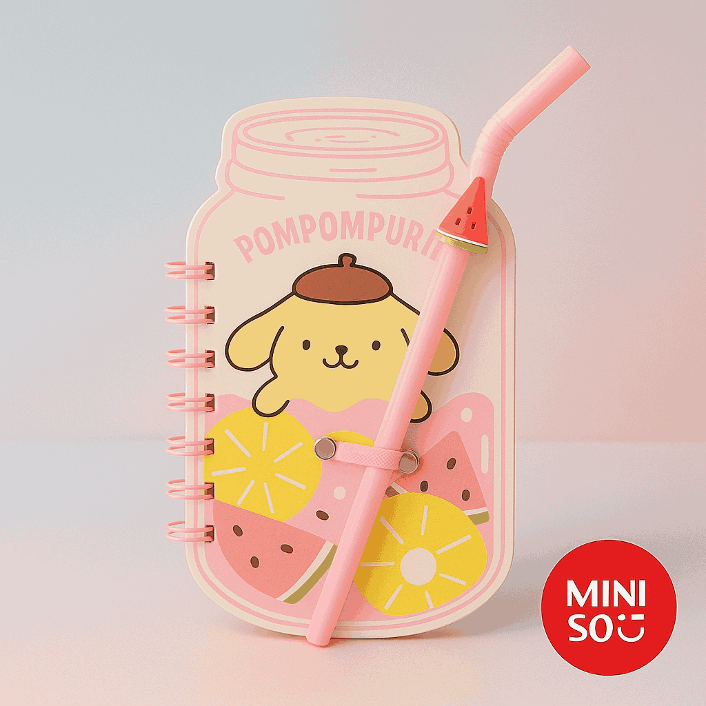 Sanrio Characters Straw Cup 90 Sheets Wire-Bound Book With Pen